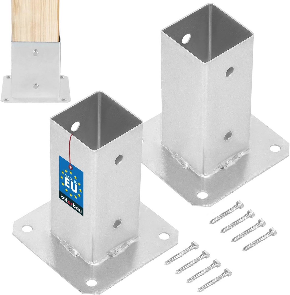 Set van 2 Opschroefhulzen voor Vierkante Houten Palen 60 x 60 mm - Bodemhuls, Hekdrager en Anker