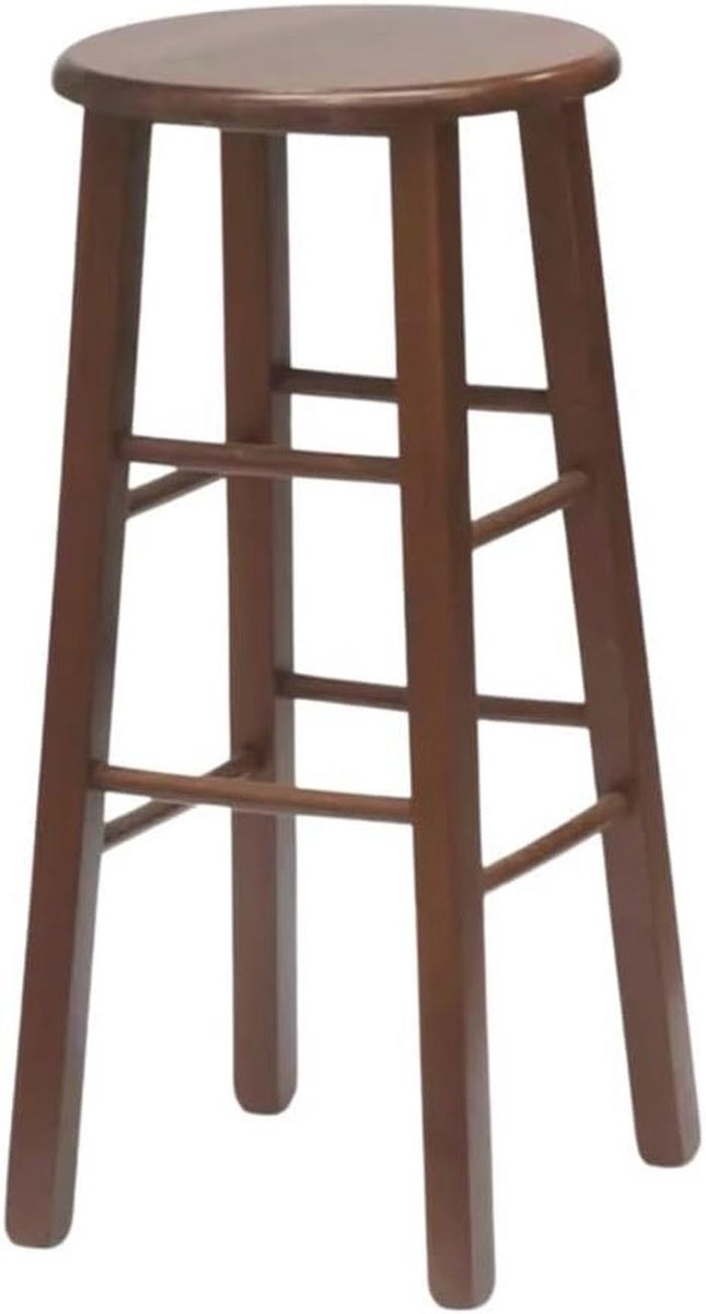 Ronde houten kruk met donker walnoot afwerking en rechte poten - hoogte 68 cm