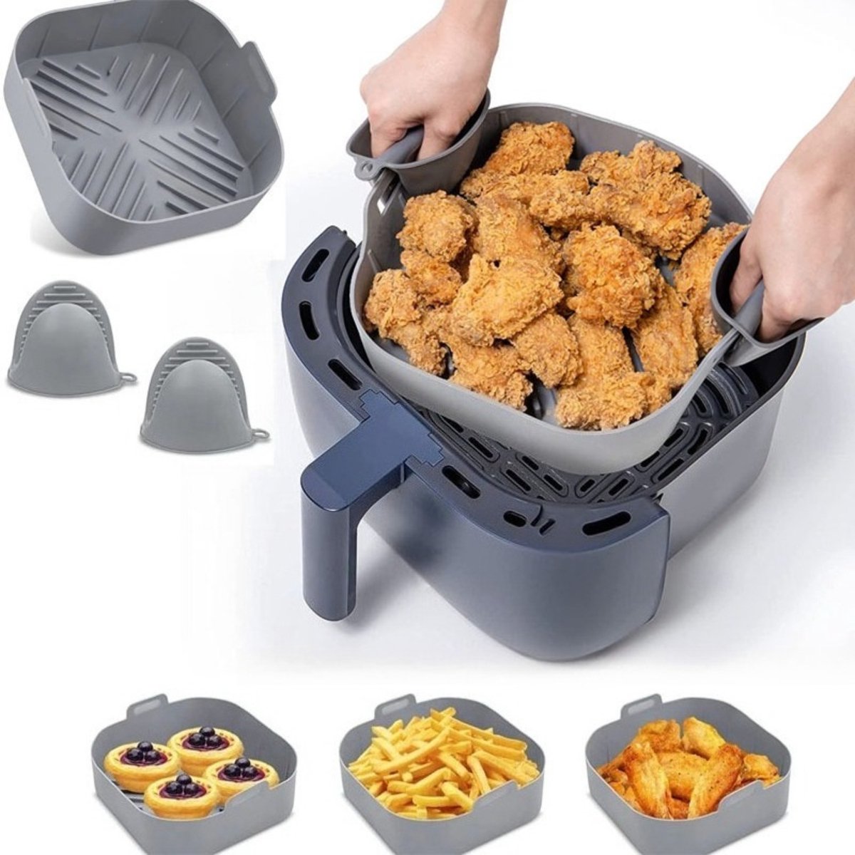 3pcs Air Fryer Accessories Set, 1PC Silicone Air Fryer Liner Basket and 2PCS Oven Silicone Gloves, Kitchen Accessories, Airfryer Silicone Liners, Kitchen Kitchenware Accessories, Kitchenware Accessories