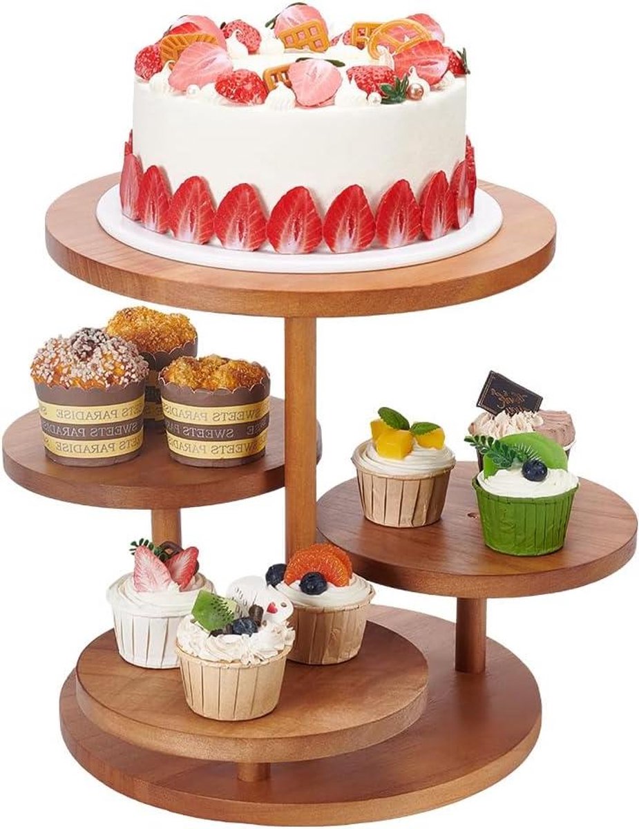 VVGoods - Houten Cupcake Stand 4 Lagen voor Feesten en Verjaardagen