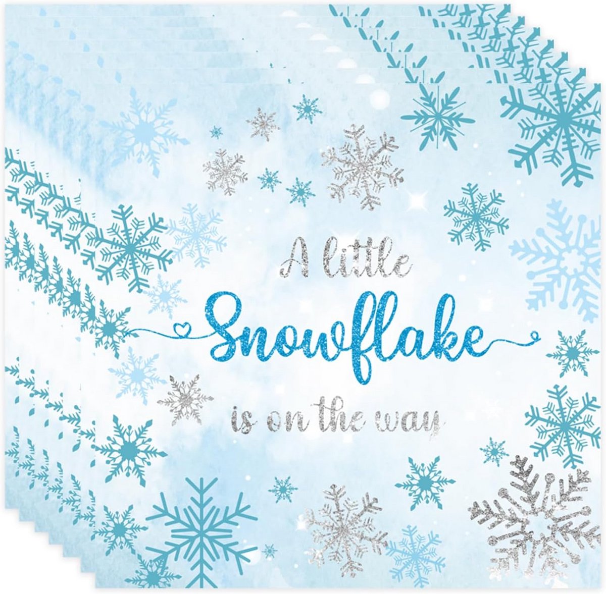 20 Stuks Blauwe Servetten met Sneeuwvlok Ontwerp voor Winter en Kerstfeest