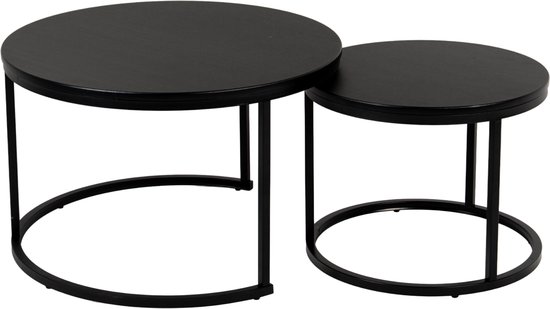 Set de tables basses de Luxe TUUSO® – Plateau Zwart élégant et structure en métal – Tables rondes Ø70 + Ø50 – 2 pièces coulissantes – Entièrement en métal – Design industriel et moderne – Table d'appoint pour salon