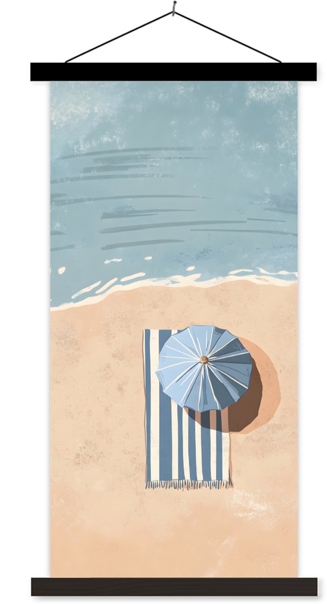Posterhanger incl. Poster 40x80 cm - Schoolplaat - Strandlaken - Strepen - Parasol - Stran