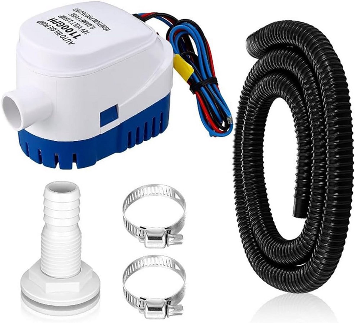 Universele 12V Lenspomp Kit met Slang en Klemmen - 1100 GPH Bilgepomp voor Boot en Zwembad