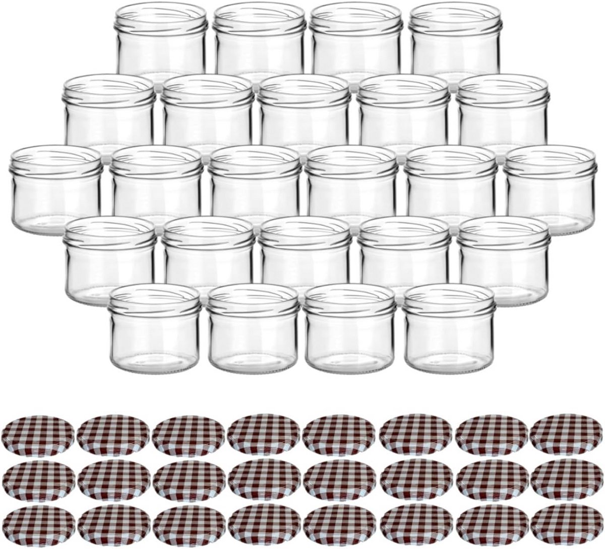 Set van 24 Weckpotten 230 ml met Schroefdeksel Geruit Bruin