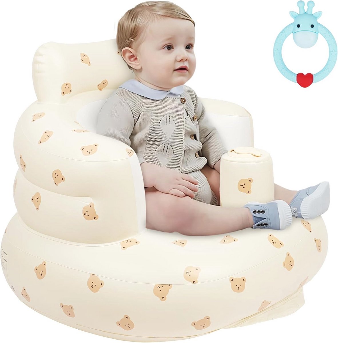 Opblaasbare Zitting voor Baby's van 3 Maanden, Ergonomisch Ontwerp met Ingebouwde Luchtpomp, Ideaal voor Voeden, Spelen en Leren Zitten