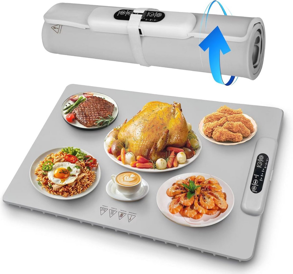 Opvouwbare elektrische verwarmingsmat voor buffetten en dagelijks gebruik, grijs, 60 x 38 x 1,6 cm