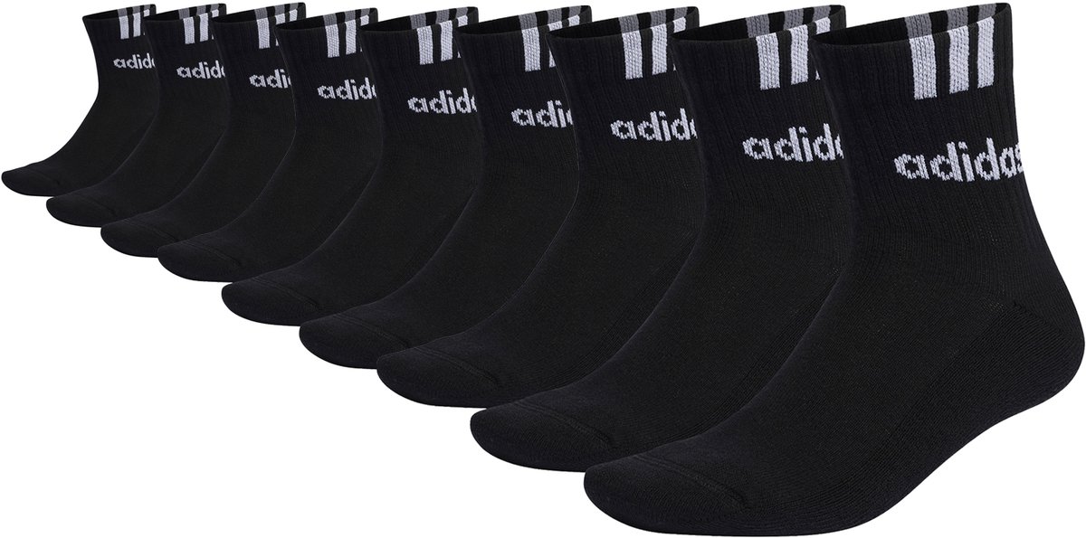 adidas CUSHIONED 3 Stripes tennissokken sportsokken dames heren unisex 9 paar Zwart