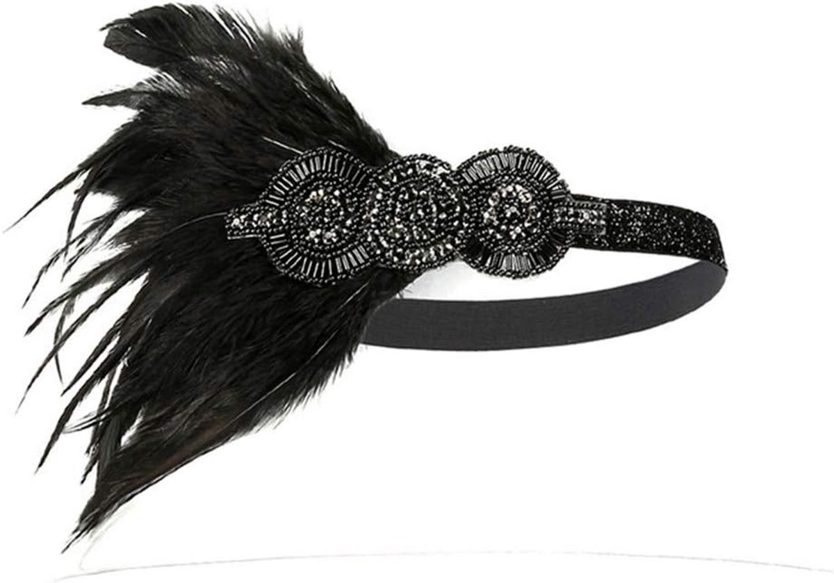 Flapper Hoofdband Jaren '20 Stijl met Veren - Vintage Gatsby Haaraccessoire voor Dames