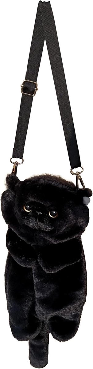 Gevoerde Pluche Kat Vormige Crossbody Handtas voor Dames - Zwart
