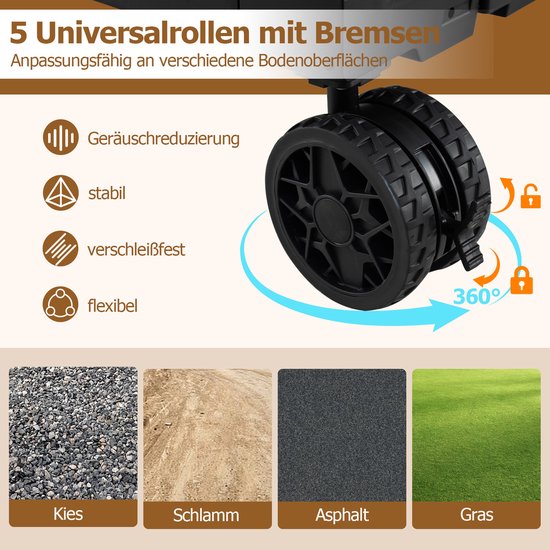 COSTWAY Bolderkar, opvouwbaar, handwagen met tafelblad, 2 opbergkisten, verstelbare handgreep en bekerhouders, 150 l, tuinwagen tot 60 kg belastbaar, transportwagen voor camping (zwart) van Costway — afbeelding 5