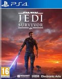 Playstation 4 speldoosje Star Wars Jedi: Survivor, 16+, met man en robot bij zonsondergang.