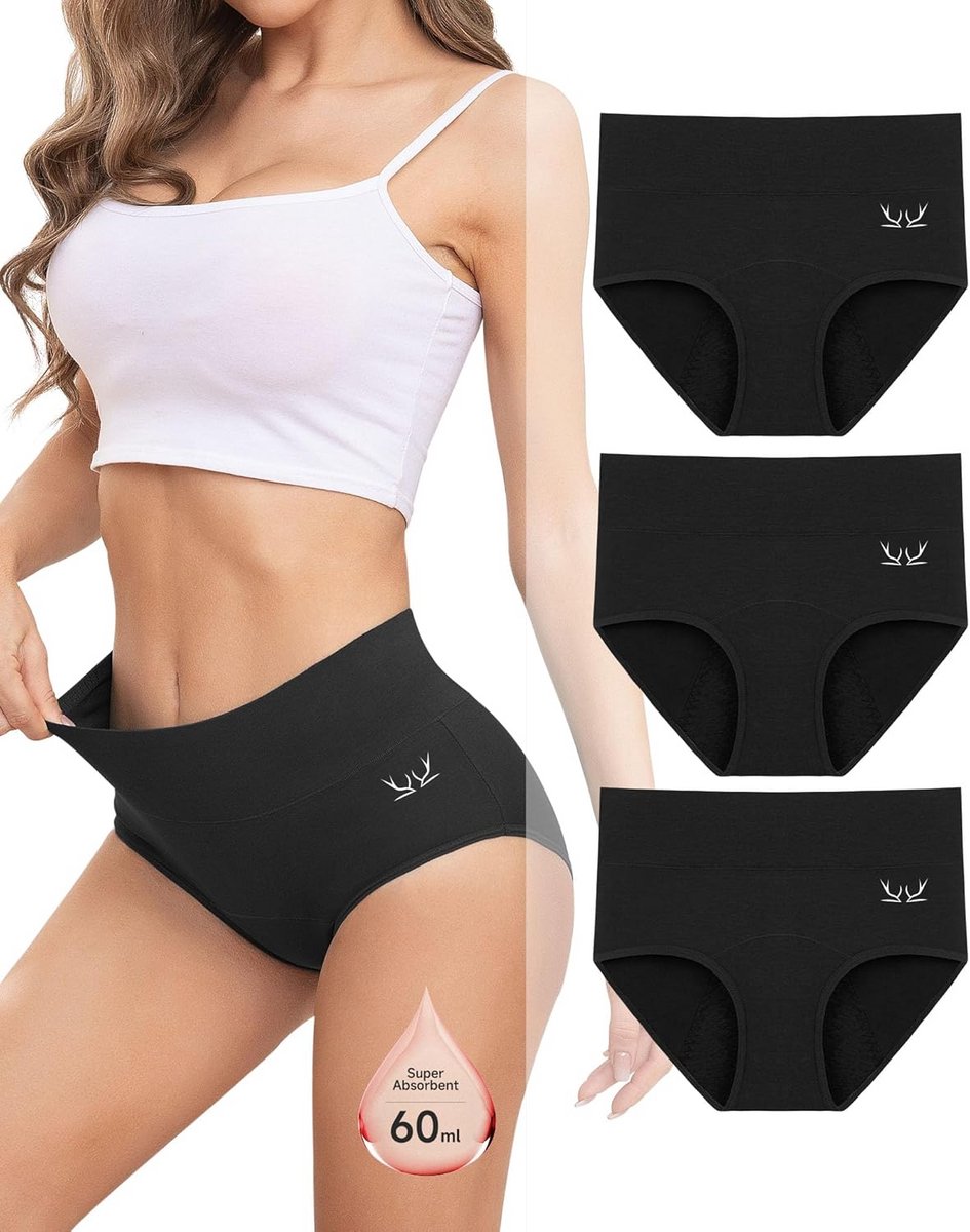 Lekvrij Periode Ondergoed Dames 3-Pack - Hoge Absorptie & Comfortabele Hipster Slips