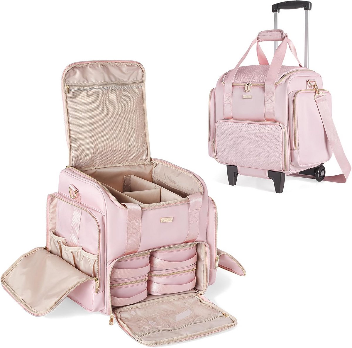 Professionele Rollende Make-up Koffer met 4 Afneembare Zakken en Wielen