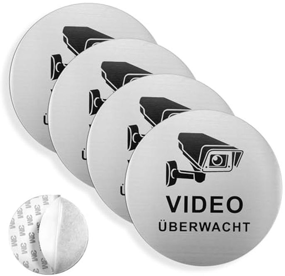 Zelfklevende Videobewakingsborden - 4 Stuks - Waarschuwingsborden voor Veiligheid - 10 cm Rond