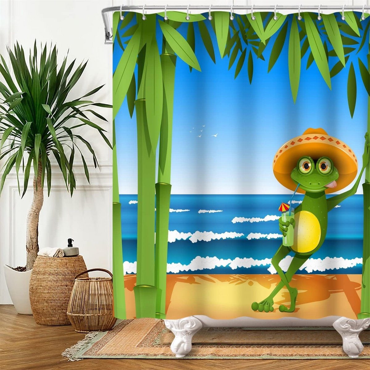 Groot Kikker Douchegordijn 140x183 cm - Leuke Groene Kikker met Hoed - Waterdicht Polyester Badkamer Gordijn