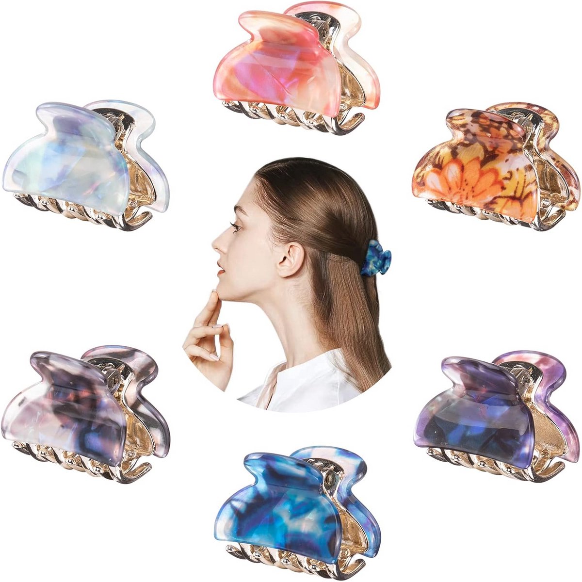 Set van 6 Kleine Vierkante Haarclips Antislip Acetaat Haarklemmen