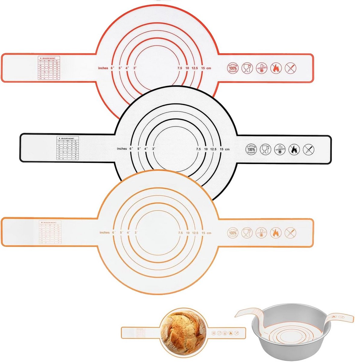 3x Zuurdesem Broodbakmat Rond voor Oven - Herbruikbaar Anti-Aanbak Siliconen Kleed