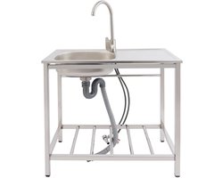 Vrijstaande RVS Spoelbak met Kraan - Mobiele Wastafel voor Buiten, Camping en Keuken