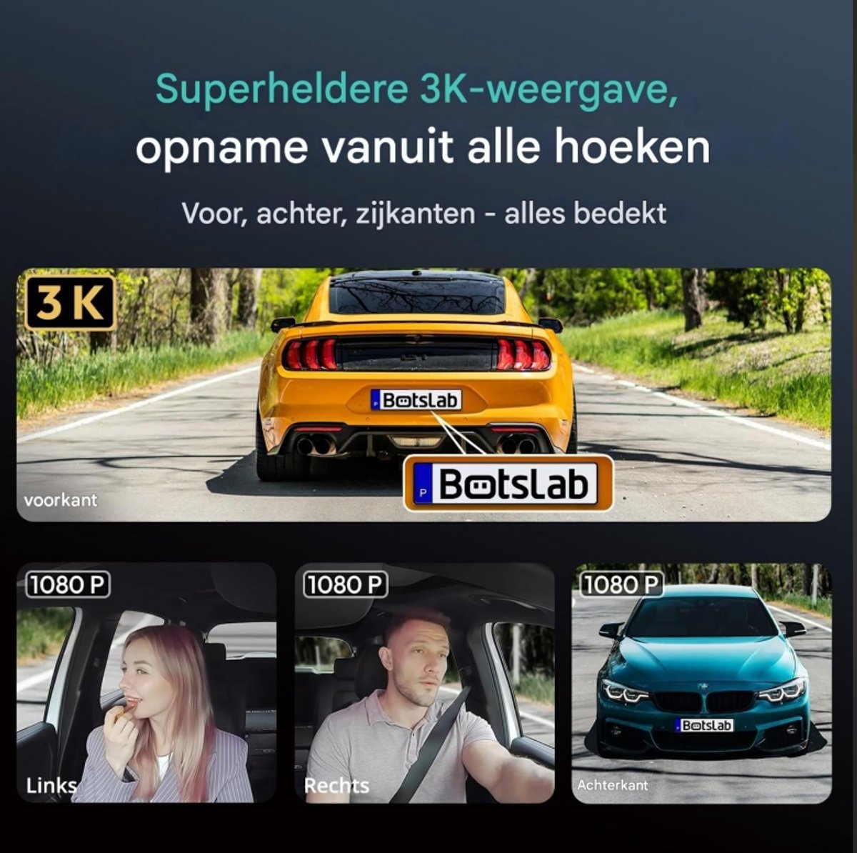 BOTSLAB 4-kanaals dashcam voor auto (voor- en achterkant), 4-kanaals 3K + 3 * 1080P, autodashcam met 128GB SD-kaart, GPS, 5GHz WiFi, 3.18" IPS-scherm, super nachtzicht, WDR, G-sensor, loopopname, parkeermonitor – foto 6