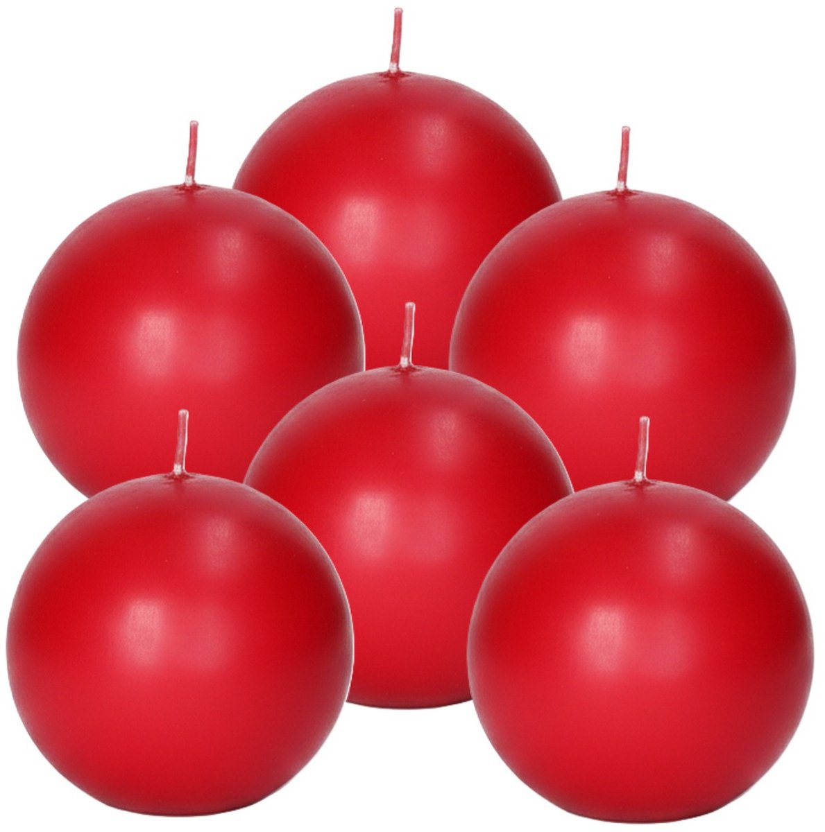 Trend Candles Bolkaars glad - 6x - rood - 8 cm - 25 branduren - ronde kaarsen
