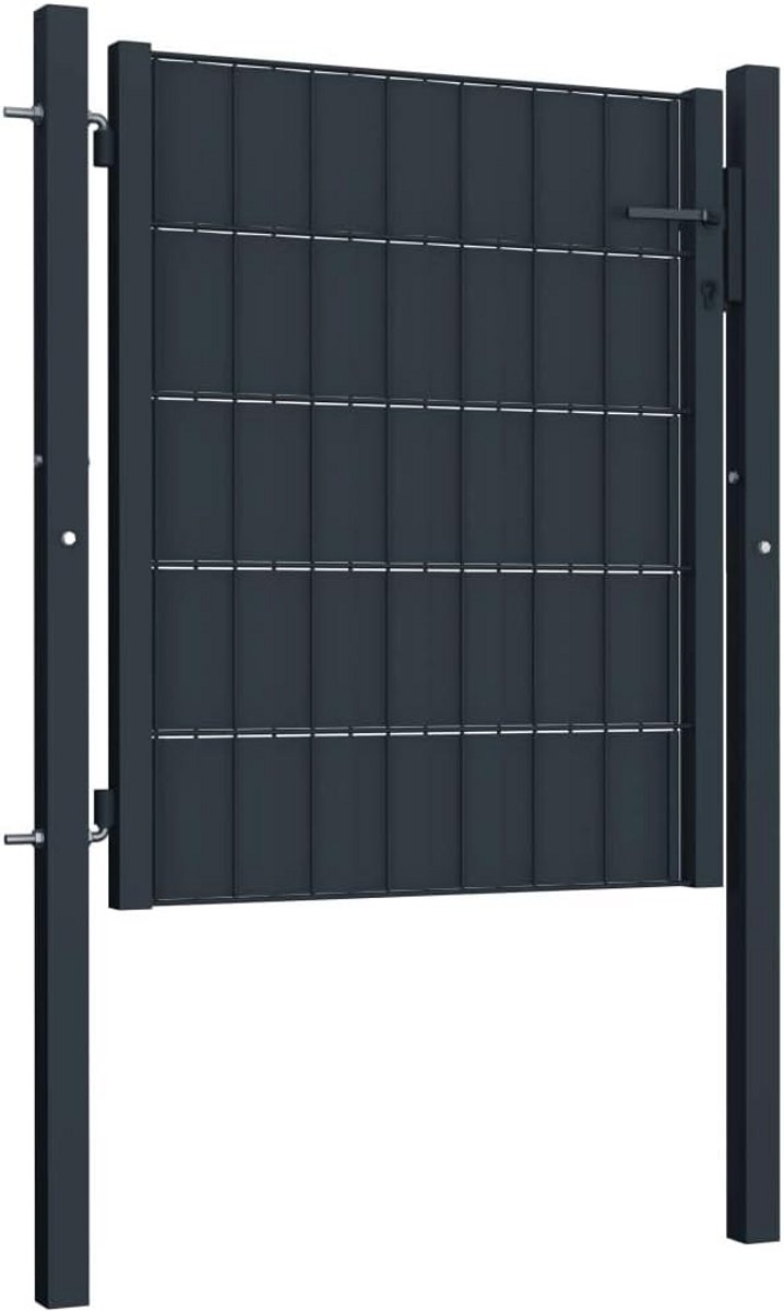 Robuuste Metalen Tuindeur met Palen - Afsluitbare Tuinpoort 100x101 cm Antraciet