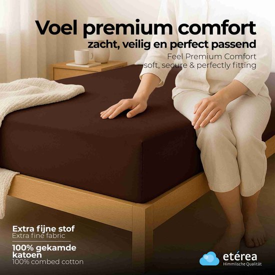 Hoeslaken etérea Extra Jersey 240x220 cm - Oekotex - 100% coton - jusqu'à 35 cm - Marron