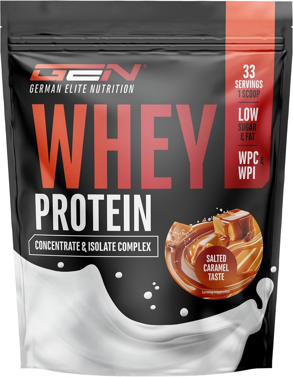 German Elite Nutrition - Whey Protein Complex - Caramel-zeezout - 1kg - Hoogwaardige Eiwitten - Rijk aan BCAA's - Gemakkelijk Mengbaar