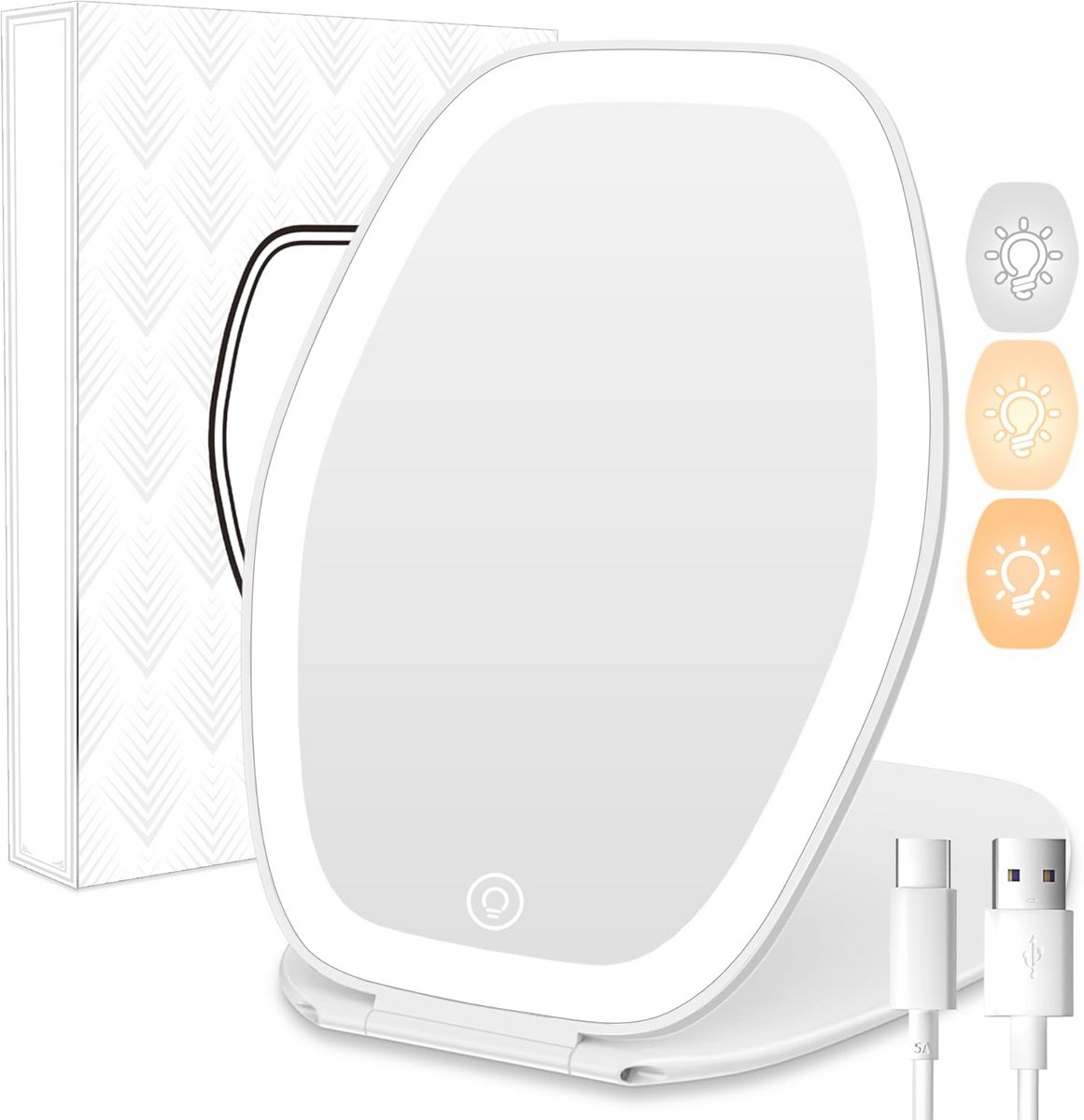Draagbare make-up spiegel met licht en touchscreen - Verstelbare LED verlichting voor thuis en onderweg