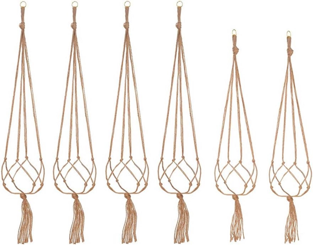 Jute Koord Plantenhanger en Bloempotstandaard Set - Binnen en Buiten Decoratie voor Plafonds, Balkons en Wanden (2x 90 cm, 4x 105 cm)
