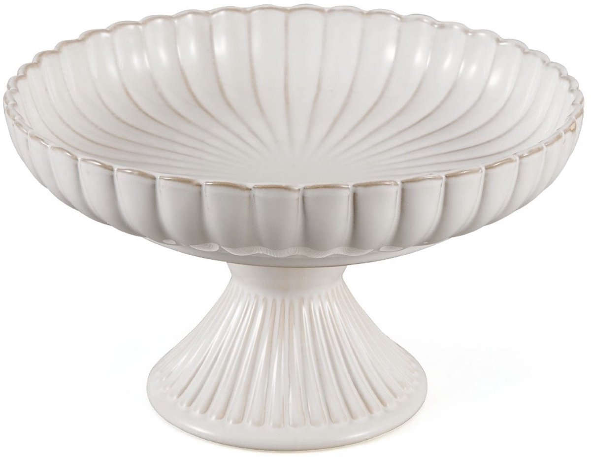 Bloomy - Serveerschaal op voet - 28 cm - Wit porselein - Bloemvormig reliëf - Elegant en stevig