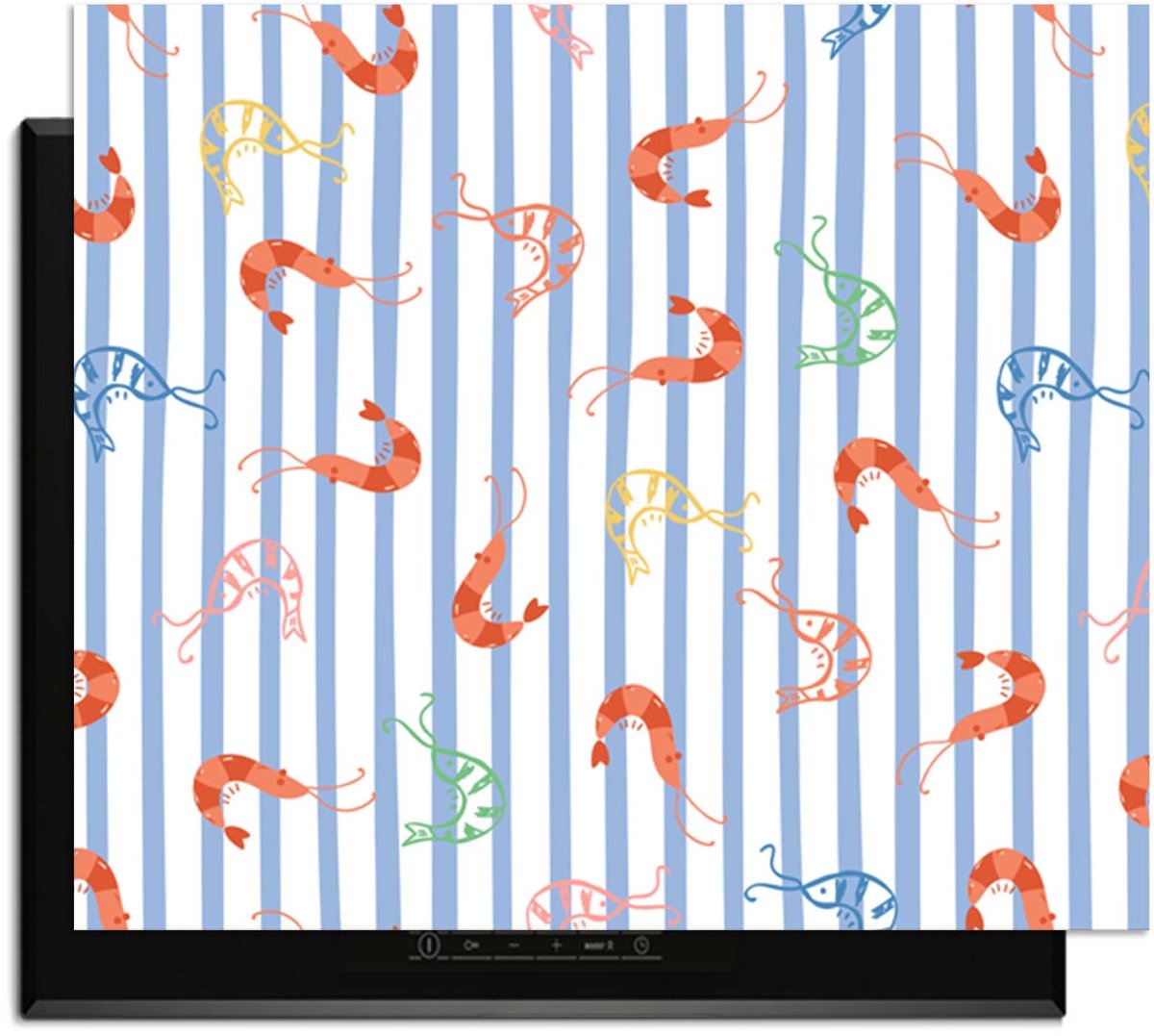 KitchenArt - Prawn Stripes - Inductie Beschermer - 71x52 cm - Kookplaat Beschermer - Luxe Afdekplaat Inductieplaat - Anti-slip & Oprolbaar - Beschermmat Inductiekookplaat