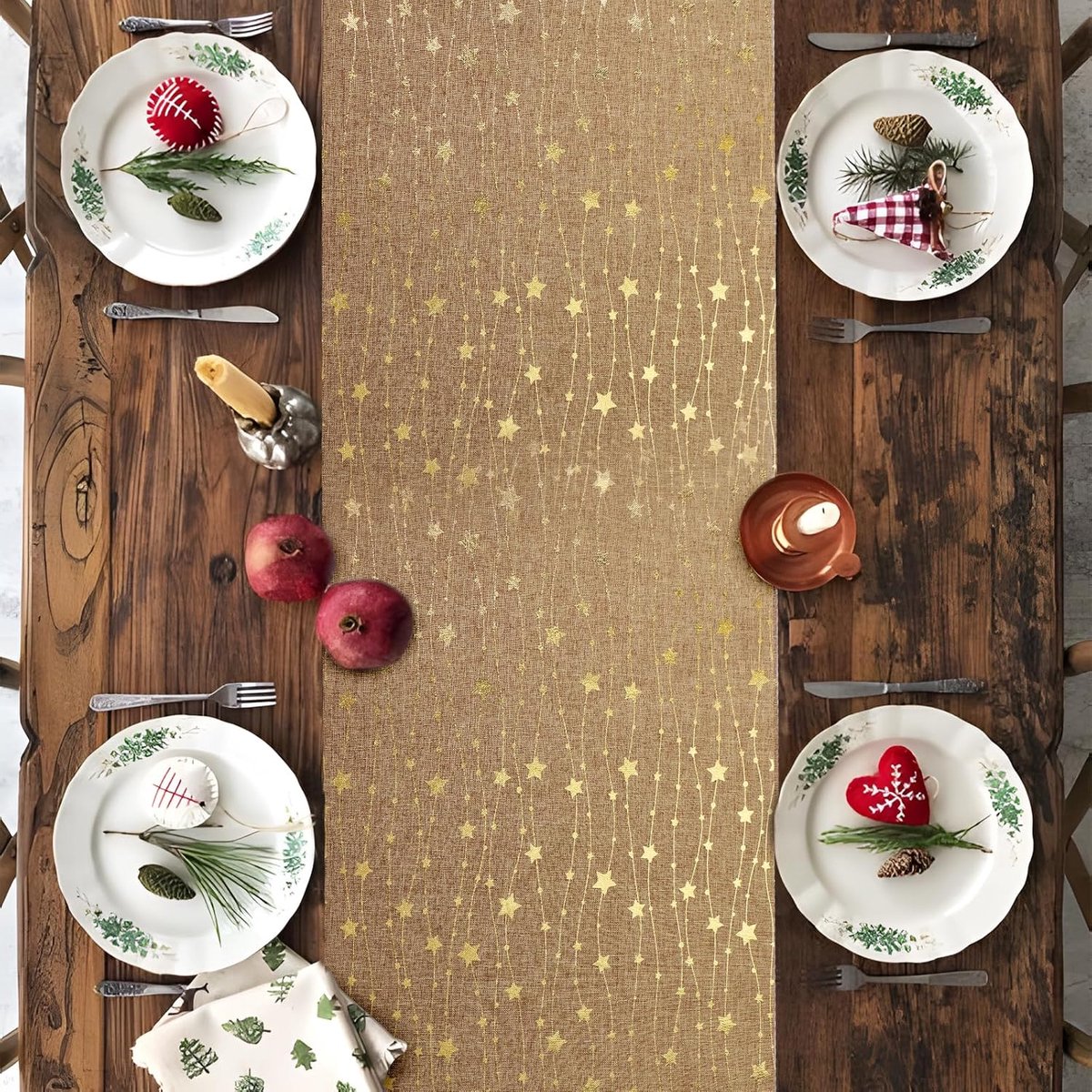 Kerst tafelkleed - Kerst tafelloper - kerstdecoratie voor binnen - kersttafelloper - tafelkleed - kerstdecoratie woonkamer - kerstdecoratie tafel - kerst decoratie - Kerst tafelkleden - 28cm*2.75m - Goud – foto 3