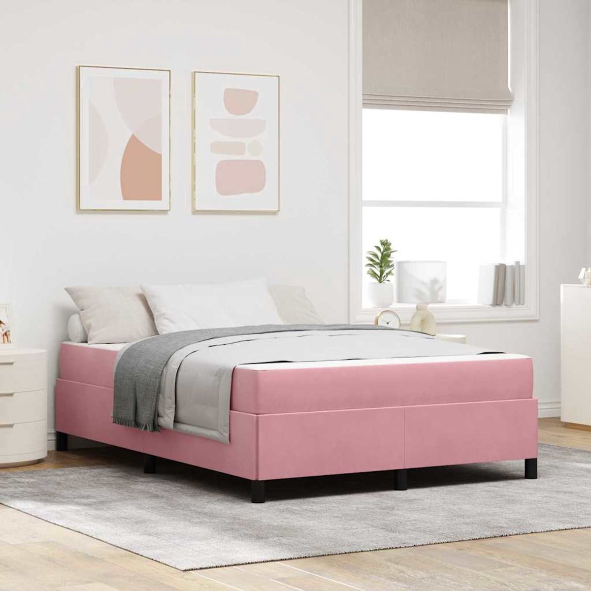 Tweepersoonsbed | Dubbelbed | Volwassenenbed | Bedframe met matras Roze en wit 140 x 190 cm Fluweel