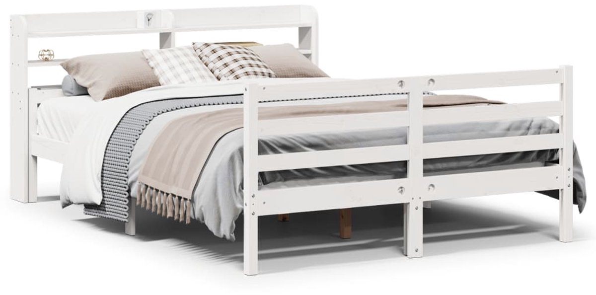 Tweepersoonsbed | Dubbelbed | Volwassenenbed | Bedframe met hoofdeinde zonder matras 140x200 cm wit