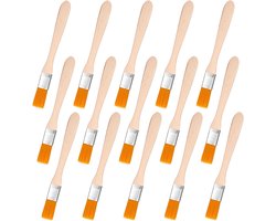 15Pcs Verfkwast - Platte Kwasten met Houten Handvat - Kleine Nylon Verfkwasten voor DIY Kunst Decoratie Waterverf Olie Gouache Houten Verf Tekenen Schoonmaken Stof Lijm Ger