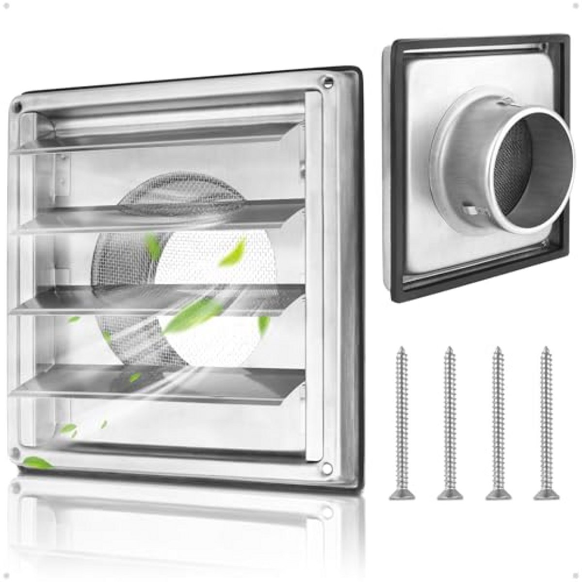 Ventilatierooster Ø100mm van Roestvrij Staal met Terugslagklep en Beweegbare Lamellen