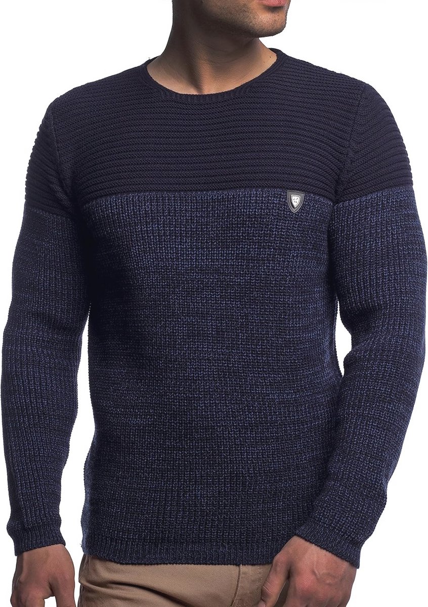 Stijlvolle gebreide heren trui met ronde hals | Warme wintertrui voor heren | Grof gebreide trui met lange mouwen | Basic sweater for men