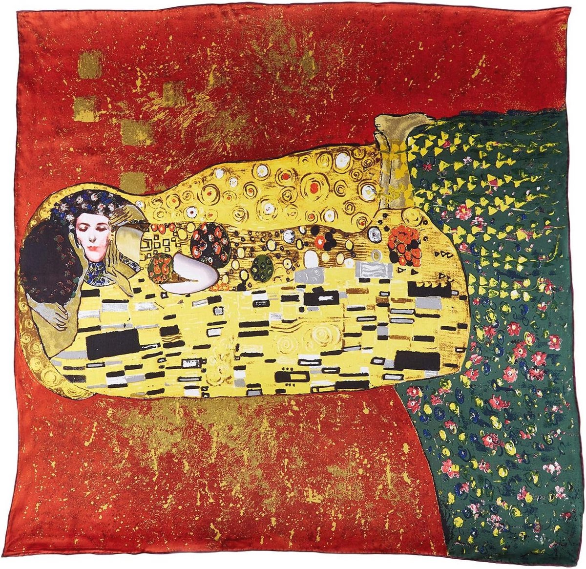 Grote Vierkante Charmeuse Zijden Sjaal met Klassieke Kunst Print