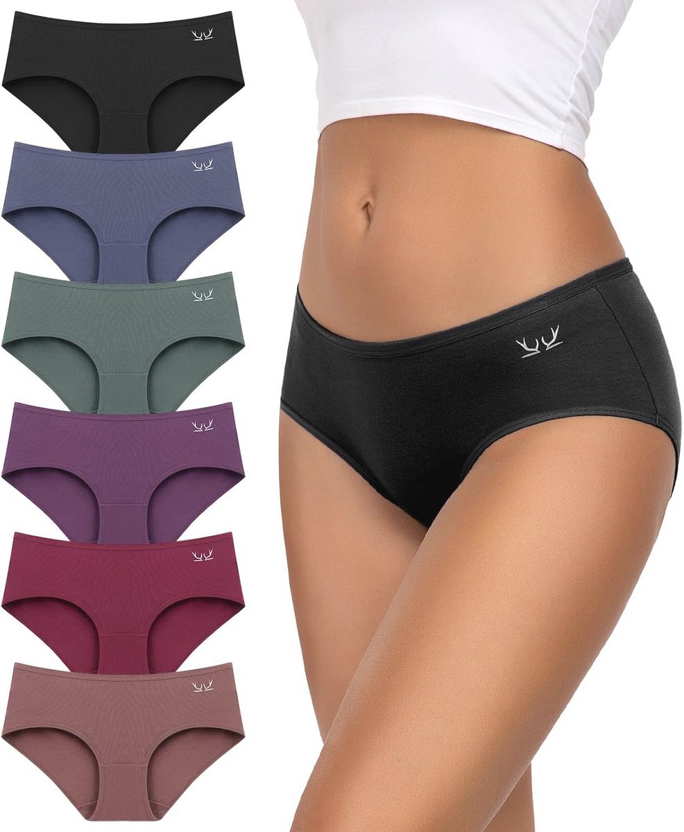 Set van 6 katoenen hipsterslips voor dames - lage taille en ademend materiaal