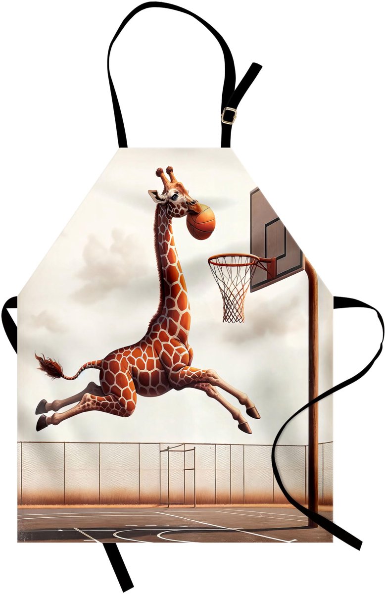 ABAKUHAUS Basketbal-kookschort, humoristische giraffe tijdens het dunken, unisex keuken-slabbetje met verstelbare halsopening voor koken en tuinieren, kaneelgroen
