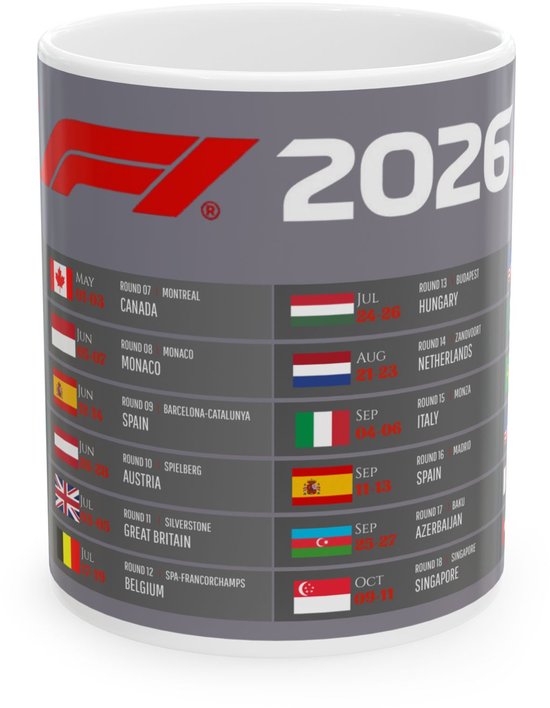 Twister à gogo - Calendrier Formule 1 2026 - Mug 330 ml - Mug en céramique 330 ml - Calendrier Formule 1 2026 - F1