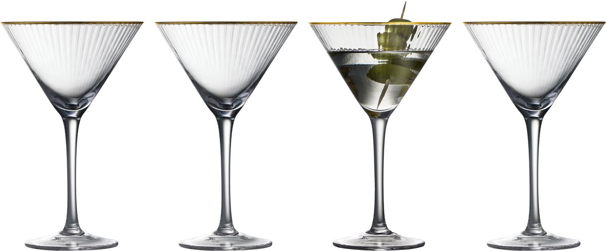 Lyngby Glas Palermo Gold Martini glazen - 400 ml - set van 4 - highball drink- & cocktailglazen