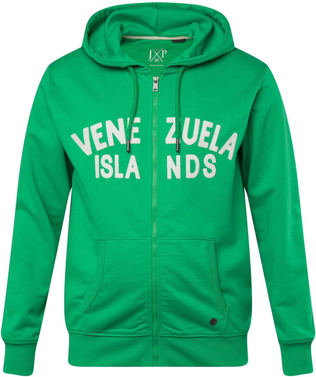 JP 1880 - Heren - Hoodie-jack sweatstof badges capuchon - Groene varen - Maat 6XL