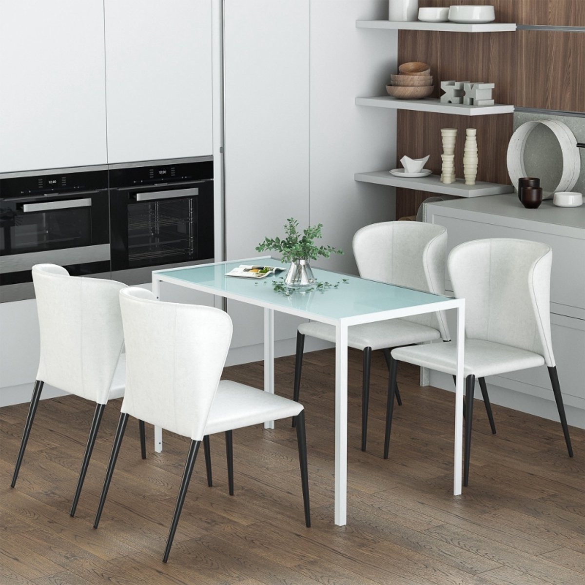 REDOM Eettafel 120x60x75 cm van gehard glas en metaal, modern rechthoekig ontwerp, compact