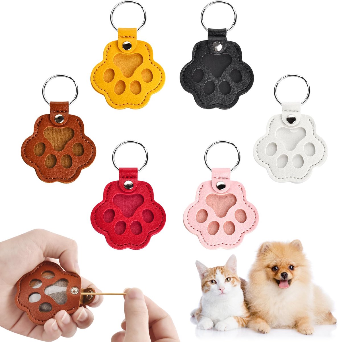 6 stuks - Sleutelhanger - Sleutelhanger voor huisdieren - Leer - Hanger - Voor het bewaren van huisdierharen - Ideaal voor dierenliefhebbers - Diverse kleuren