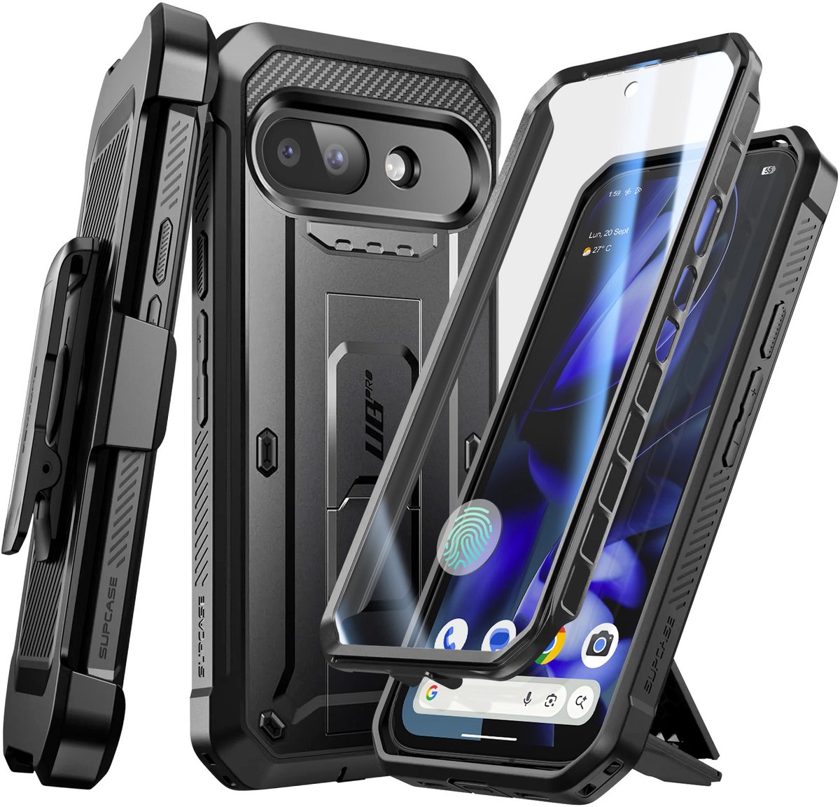 SUPCASE Unicorn Beetle Pro Hoesje Geschikt voor Google Pixel 9a - Stofdichte Case met Ingebouwde Screenprotector - Full Protect valbescherming - Met Holster en Kickstand Zwart