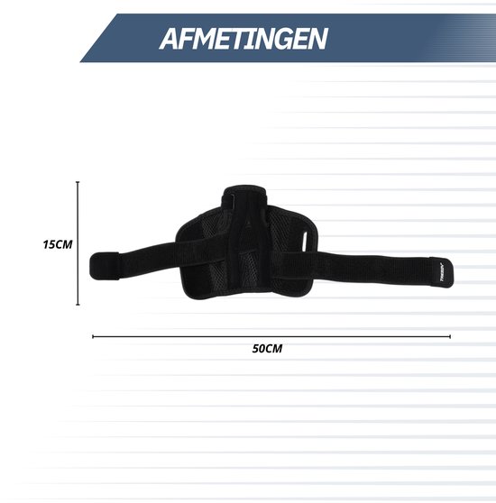 Zwarte duimbrace met afmetingen 15 cm (breedte) en 50 cm (lengte).