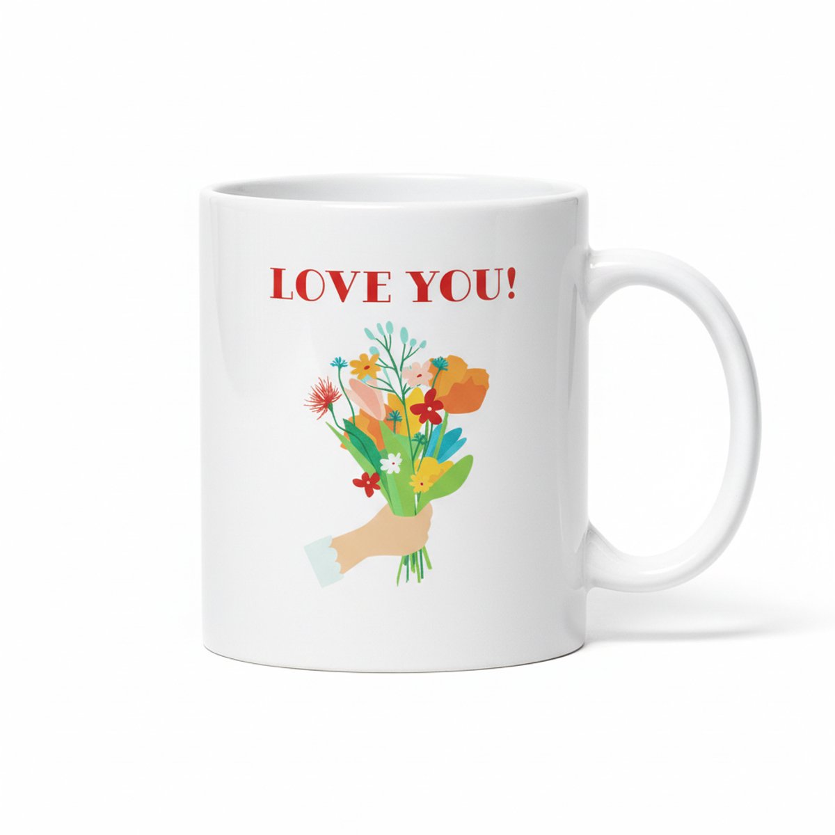Love You Bloemenboeket Mok – Lief en Romantisch Cadeau – Schattige Liefde Koffiemok 330 ml