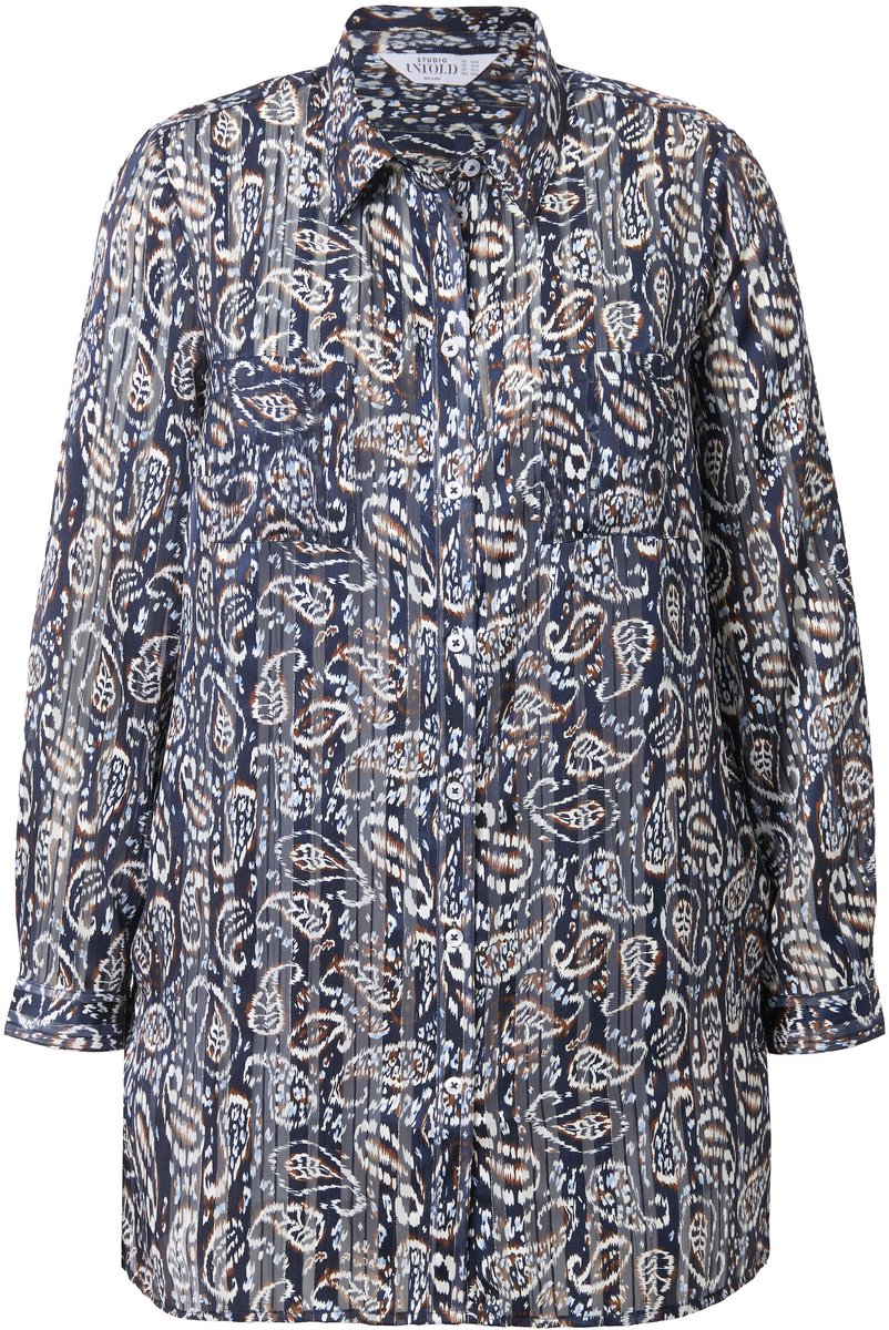 Studio Untold - Dames - Overhemdblouse boxy model paisley - Marine - Maat 58+